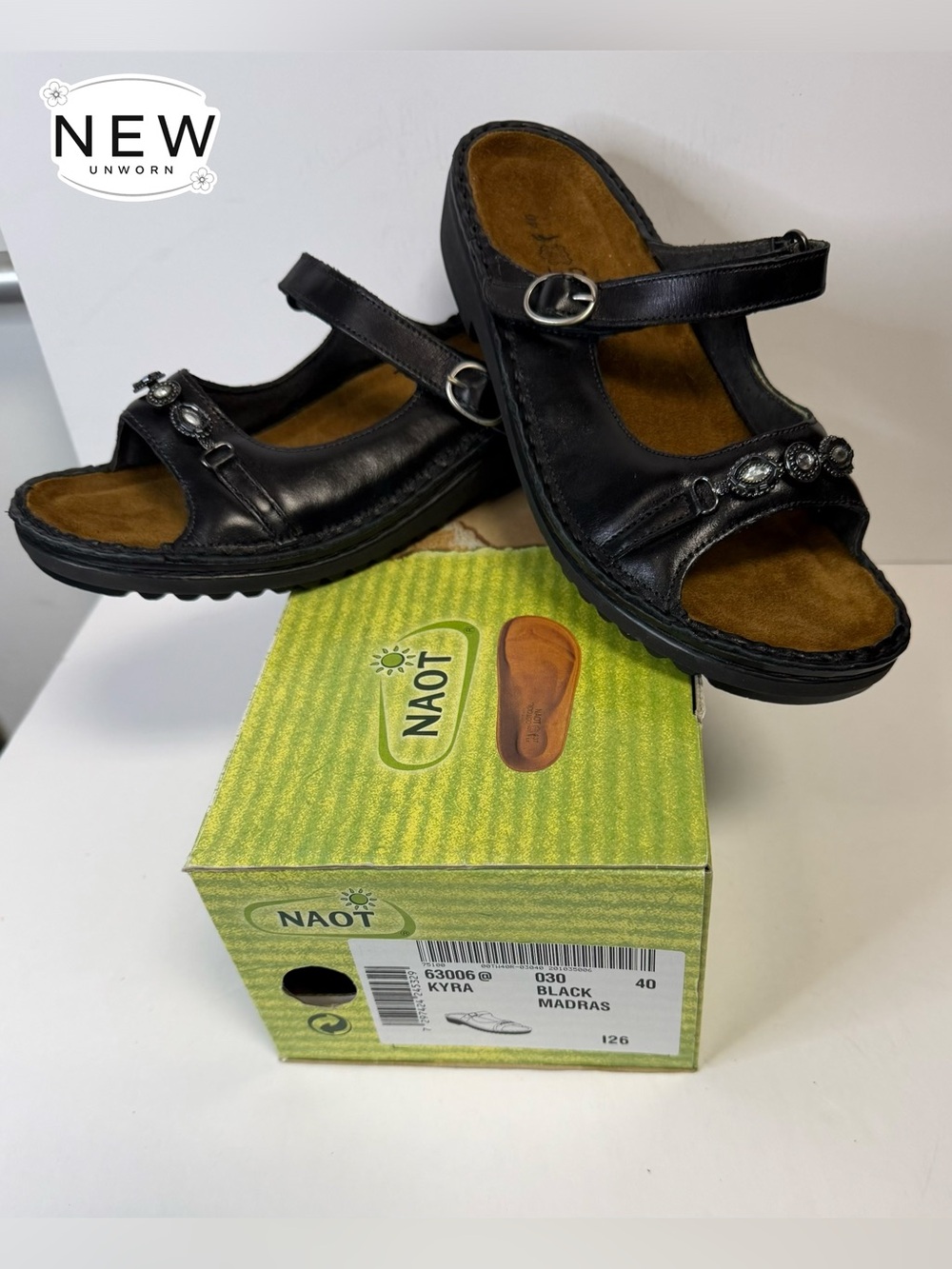 NEW NAOT Kyra Black Madras Size EU 40 in Original Box